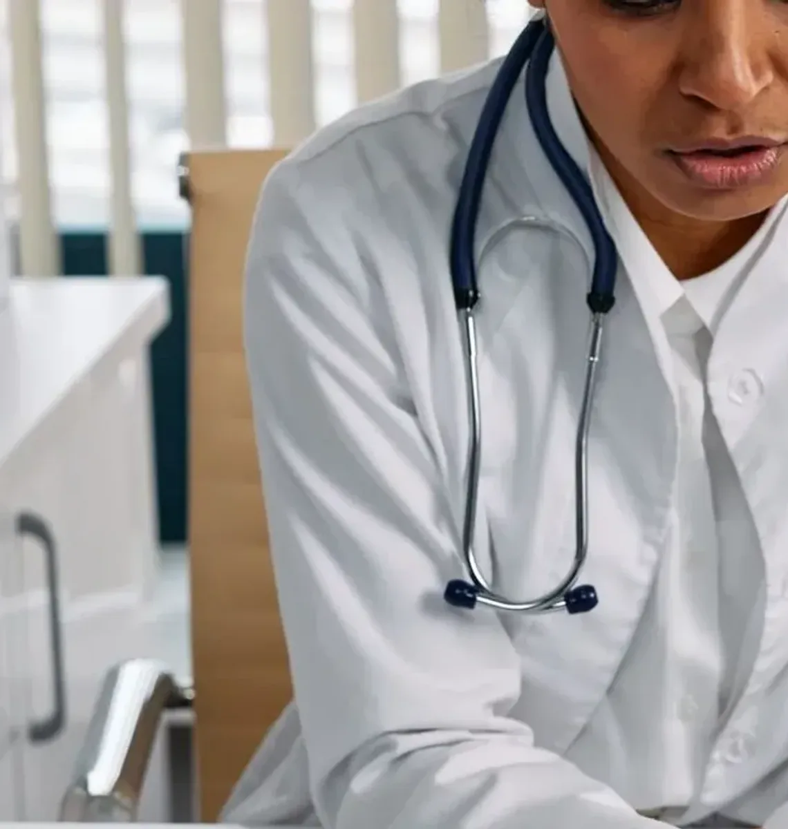 Clinician talking a patient through their assessment